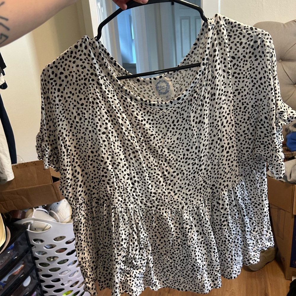 Women's Black and White Polka Dot Top